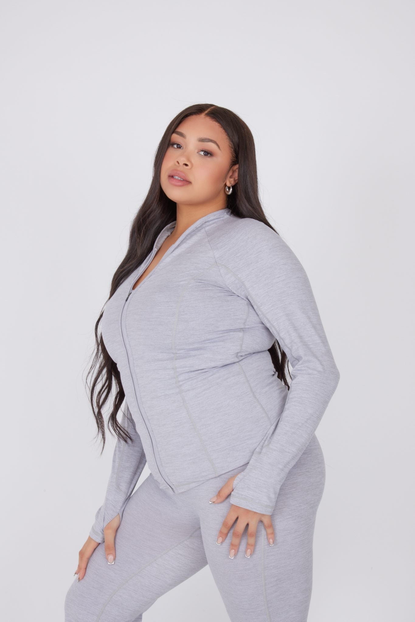 ReForm Long Sleeve Zip Top - Grey Marl