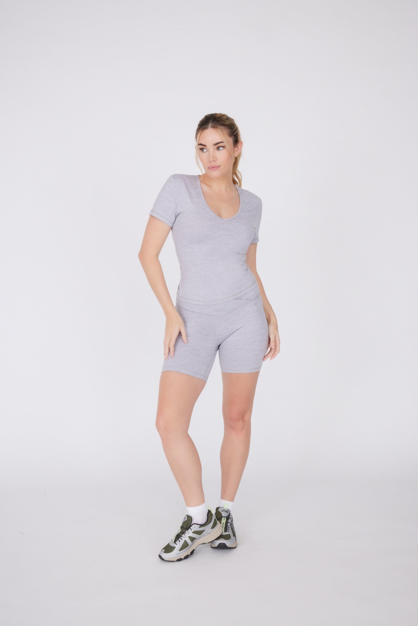 ReForm V Neck Short Sleeve Tee - Grey Marl