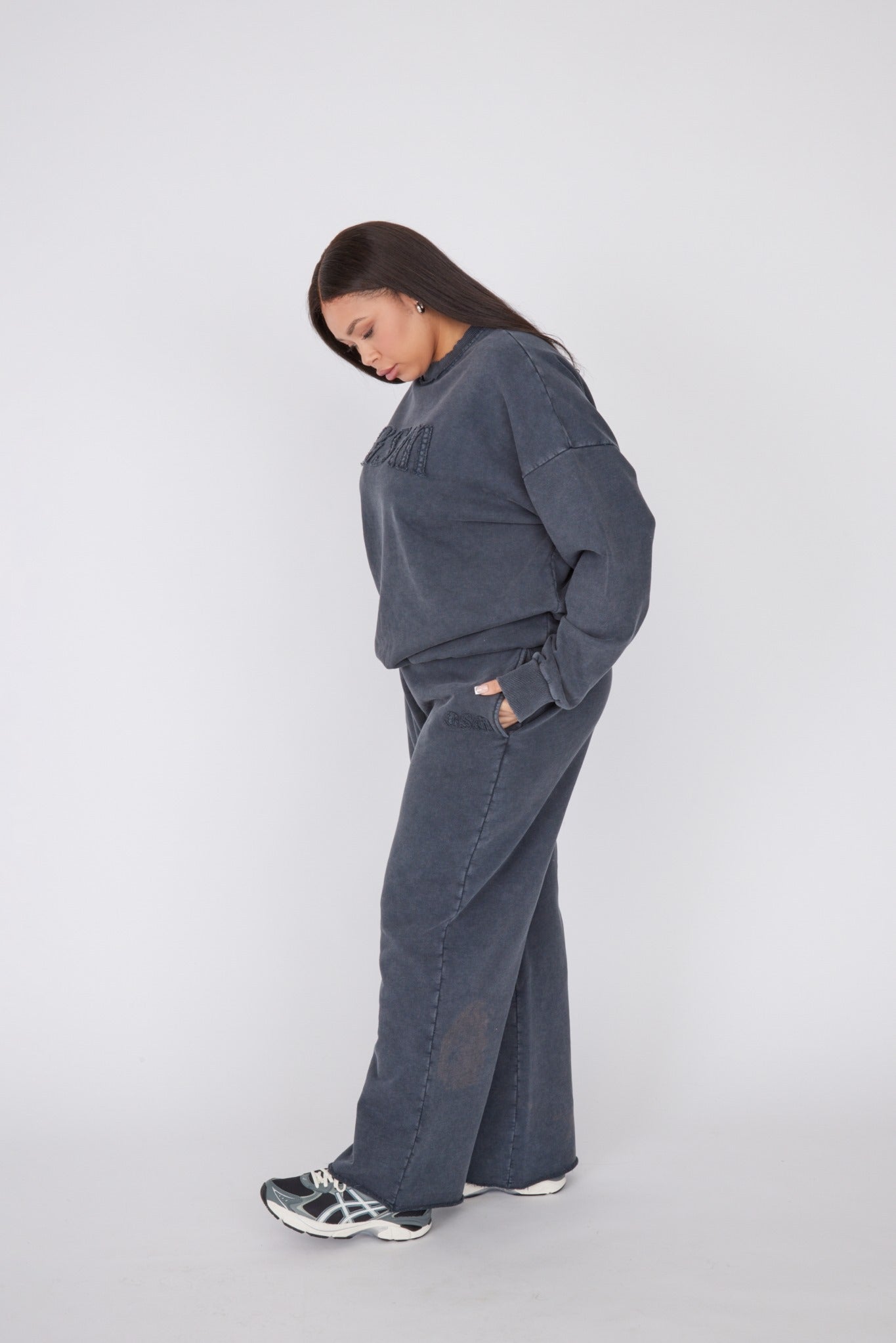 Vintage Wide Leg Sweatpants - Washed Black