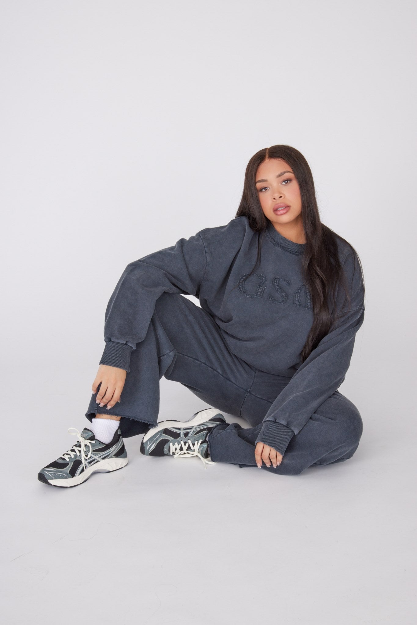 Vintage Wide Leg Sweatpants - Washed Black